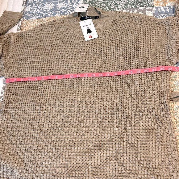 NWT Cozy Waffle Knit Crewneck Sweater Dress with Belt Tan Size Medium - Picture 12 of 15